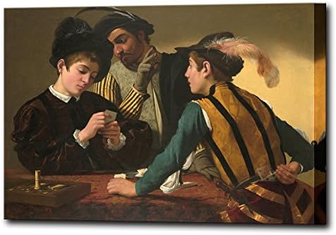 The Cardsharps by Caravaggio Framed Canvas Print Canvas Art Baroque Canvas Wall Art Print Ready Hang Decor (95 x 67 cm)