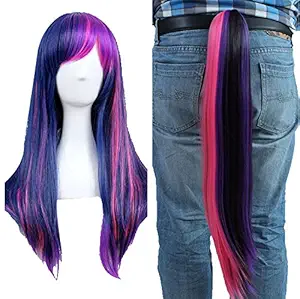 Anogol Free Cap + My Little Pony Twilight Sparkle Cosplay Wig with Ponytail by Anogol