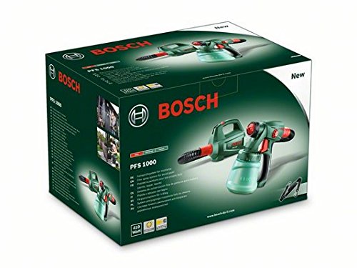 Bosch DIY Farbsprühsystem PFS 1000, Farbbehälter 800 ml, Düse für Lacke und Lasuren, Schultergurt, Karton (410 W, 100 ml/min, 1,5 m²/min) - 2