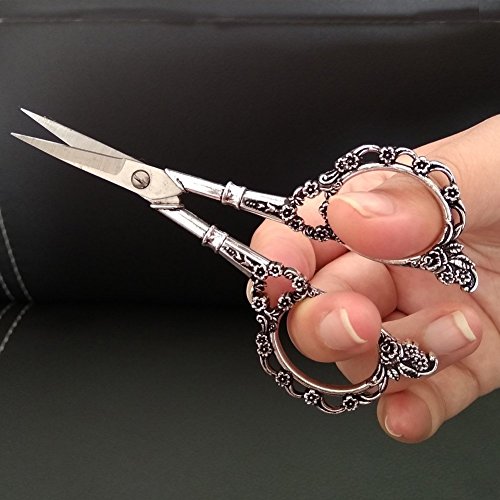 echony Vintage Plum Blossom Naht im europäischen Stil Stickerei Schere Classic Präzision gerade nähen Schere silber - 6