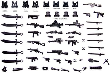 Magma Brick - World War Series - Weapons Set, Trumpet, Tactical Vest, Light Machine Gun, Submachine Gun, Rifle for Customize LEGO minifig.