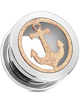 Paula & Fritz® Tunnel mit Schraubverschluss aus Edelstahl Chirurgenstahl 316L roségold glitzernder Anker 8mm –...
