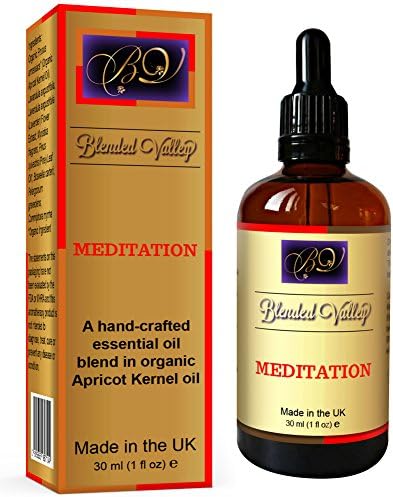 Meditation Aromatherapy Oil - Lavender, Frankincense, Geranium and Myrrh Essential Oils in Apricot Kernel Oil. Use in Aroma Diffuser or Incense Burner. For Relaxation, Yoga or Chakra Balancing.