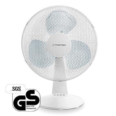 TROTEC Ventilateur de table TVE 15 - Fonction d'oscillation automatique à 80° désactivable au besoin - Ventilateur à 3 vitesses - Puissance de 40 watts - fonctionnement ultra-silencieux - blanc - Diamètre des pales 40 cm