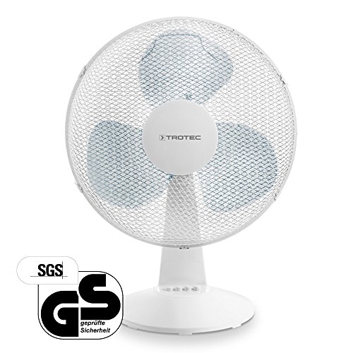 TROTEC Tischventilator TVE 15 | Automatische 100°-Oszillation mit Abschaltfunktion | Tisch Ventilator mit 3 Geschwindigskeitsstufen | Leistungsaufnahme 40W | geringes Betriebsgeräusch | weiß | Durchmesser 40 cm