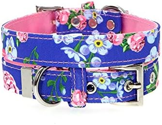 UrbanPup Pink / Blue Floral Burst Fabric Collar (Medium - Dog Neck Circumference, adjusts: 11" to 14" / 28cm to 35cm)