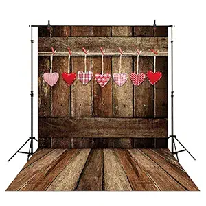 Allenjoy 5x7ft Valentine's Day Backdrop Brown Wood Wall with Floor Love Lover Decor Kids Child Photography Background Mother's Day Photoshoot Photo Studio Photographer Props