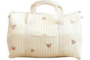 HiTotes Quilted Duffle Bag Puffer Tote Bag for Women Floral Travel Bag Weekender Bag Cotton Diaper Bag Aesthetic Nurse Bag