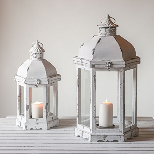 Laternen aus Holz 6eckig Windlicht Kerzenhalter Shabby Chic Auswahl (Weiß)