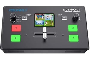 FEELWORLD LIVEPRO L1 V1 Mixer Video Multiformato Switcher 2 Pollici LCD Screen 4 Ingressi HDMI USB 3.0 Produzione Multi-Camera Streaming Live in Tempo Reale Dissipazione del Calore Leggera