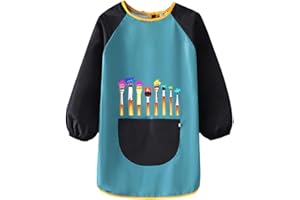 Tixlux Delantal Infantil Pintura, Delantal de Pintura Impermeable para niños, Manga Larga con Bolsillo para niñas y niños de 5 a 12 años para Pintar, Comer, Jugar