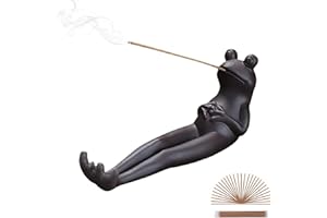 ChangWanna Frog Incense Stick Holder - Ceramic Insence Burner Ash Catcher, Insense Stand with 45 Sandalwood Incense Sticks, Frog Ornament for Aromatherapy/Yoga/Meditation/Home Living Room Office Decor