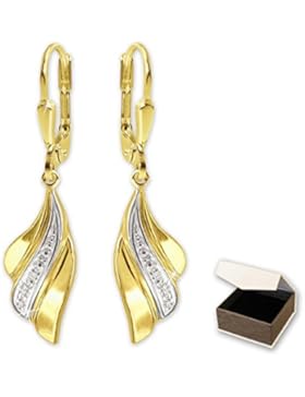 CLEVER SCHMUCK Goldene Ohrhänger 30 mm Flügel wellenartig 3-fach gefächert innen weiß rhodiniert bicolor glänzend...