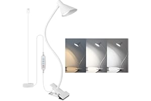 ‎QOOLTEK Qooltek LED-Leselampe, einstellbare Klemmlampe bett, Clip-Licht für Schreibtisch, 3 Farbmodi und 5 Helligkeitsstufen, 5W 5V USB-betrieben, flexibler Arm, Weiß