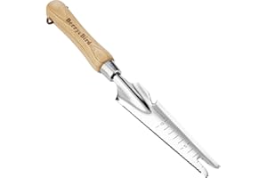 BERRY&BIRD Unkrautjäter Garten Hand Weeder mit Zahnung und Skala, Edelstahl mit 5 In 1 Mini Gartenwerkzeug, Bodenmesser Landwirtschaftswerkzeug zum Pflanzen Unkrautstechen Umgraben Umpflanzen Schneiden Messen