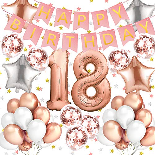 Sundell 41 Piezas Globos de Cumpleaños - Confetti Globo Látex de 40 Pulgadas Aluminio Helio Happy Birthday Pancartas Decoración Fiestas para Chicas Chicos Niños Adultos