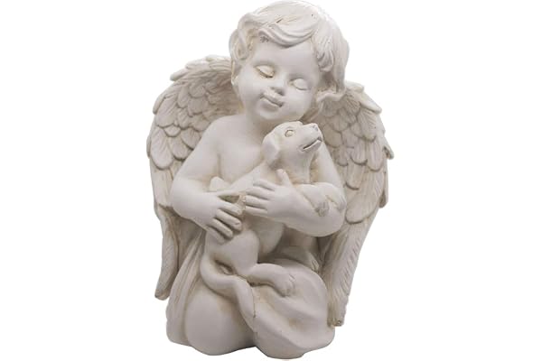 Statue d'ange avec chien, statue commémorative pour l'intérieur et l'extérieur, 17,8 cm