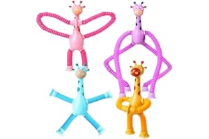 WIRZUL Giocattoli Sensoriali a Forma di Giraffa 4 Pezzi con Ventose Telescopiche, Giocattoli Educativi Antistress per Bambini