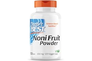 ‎DOCTOR'S BEST Doctor's Best, Noni Fruit Powder, 650mg, 120 vegane Kapseln, Laborgeprüft, Glutenfrei, Sojafrei, Vegetarisch