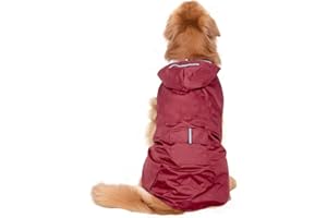 POPETPOP Impermeabile con Cappuccio per Cani di Taglia Media, Poncho Riflettente, con Foro per Imbracatura, Tasche, Giacca Antipioggia (Rosso, 4XL)