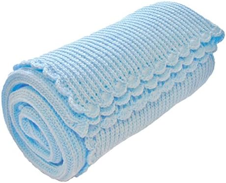 The Knit Wit - Handmade Soft Knitted Cellular Baby Blanket - Large Blue
