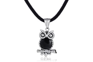 Morella - Collana da donna in caucciù, 50 cm e ciondolo a forma di gufo in acciaio INOX, confezionato in un sacchetto di velluto