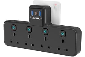 Multi Plug Extension Socket with PD20W USB C Slot, 4 Way Plug Adapter with Independent Switches 3 USB, PASSUS 13A 3250W UK Wall Adaptor Built-in Surge Protector for Home, Office, Kitchen