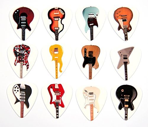 Set of 12 Famous Classic Guitars on Guitar Picks Plectrums Set A