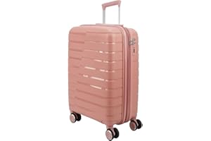 EUES Maletas de Viaje Trolley Rígida (66 x 45 x 28 cm), Maleta de Viaje con Ruedas Giratorias y Cerraduras de Dial Material PP Ligero (Rosa-M)