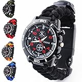 Survival Paracord Armband Life Saving Tools Papst Wasserdicht Luminous Armbanduhr Whistle Notfall Messer Fire Starter Scraper Kompass Thermograph Camping Wandern Tauchen, Herren, schwarz