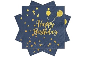 EVYIENEN 40 Stück Happy Birthday Blau und Gold Geburtstag Servietten，33x33cm Papier Party Servietten，für Junge Mädchen Geburtstag Party Deko