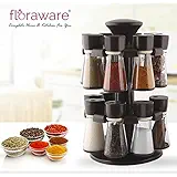Floraware Plastic Revolving Spice Rack Set, 120ml, Set of 16, Brown