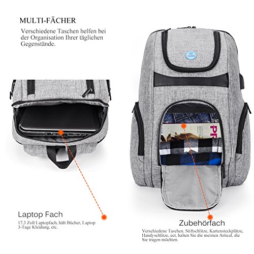 Amzbag 17 3 Zoll Laptop Rucksack Mutil-funktionale Reise Rucksack Business Backpack Computer Tasche mit USB Anschluss Wasserresistent College Rucksack