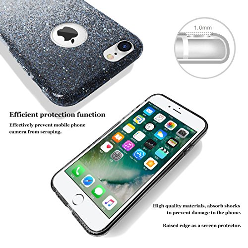 iPhone 7 Case,Hanlesi SHINY iPhone 7 Cover Case[3 in 1 Layers Protection] TPU+PC Ultra Slim Bling Sparkle Glitter Protective/Soft Case for Apple iPhone 7 4.7 Inch(Black)