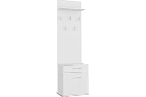 WHATSIZE ENTERPRISE - Modern Entryway Hall Double Wardrobe with Drawers Storage Coat Rack, Shoe Storage, Hanging Hooks |Cabinet Contemporary Bedroom Hallway, Mudroom, or Foyer Furniture White