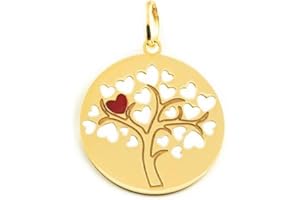 MONDE PETIT Pendente albero della vita con i cuori - oro giallo 9k (375) - Scatola Regalo - Certificato di garanzia