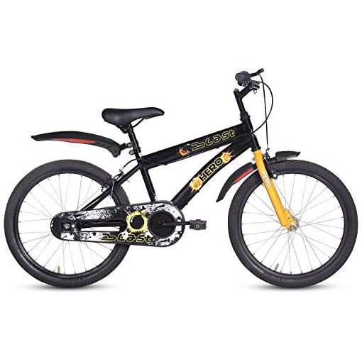 Hero Blast 20T Kids Cycle with mudgaurds | Black | Easy Self assembly | Cycle for age 7 to 10 years boys and girls 12 Inches, Rigid
