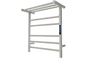 KWW Rack Scaldasalviette a Distanza Controllato per Il Bagno, Timer 1-9 Ore e Temperatura Regolabile, Indicatore LED, Scaffale di Essiccazione a Parete in Acciaio Inossidabile (Lucido, 5 + 3Bars)