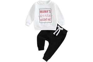 Xeadoffubio 2Pcs Toddler Boy Valentine 's Day Outfit Mama's Little Valentine Crewneck Long Sleeve Sweatshirt Heart Print Long Pants Outfit Heart Print Long Pants Set