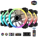 EZDIY-FAB Ventilateurs à Double Anneau RGB 120mm,5V Sync Carte Mère,Vitesse Réglable,Ventilateur RGB Sync avec Moyeu de Ventilateur 10 Ports X et Remote-5 Pack
