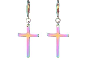 JewelryWe Schmuck Unisex Creolen, Edelstahl Klassisches Kreuz Ohrringe Ohrstecker Ohrhänger Ohr-Piercing für Herren Damen, Schwarz Gold Silber Rosegold Blau Bunt