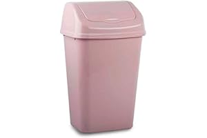 CABLEPELADO Papelera plastico basculante, Cubo basura basculante, Basura plástico tapa basculante, 40 cm altura x 20 cm ancho x 15 cm fondo, PP5 Plástico resistente, Capacidad 9 Litros, Rosa claro