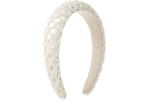 scicent White Headband Pearl Hairband Wide Bridal Hair Hoop Padded Wedding Hair Accessories for Women Girls 6914