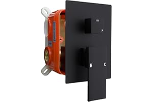Square 2 Way Concealed Shower Mixer Valve, Dual Function Shower Diverter Mixer Valve, Wall Mount Shower Faucet Rough-in Valve Bathroom Trim Kit Matte Black - GETSHOWERSET
