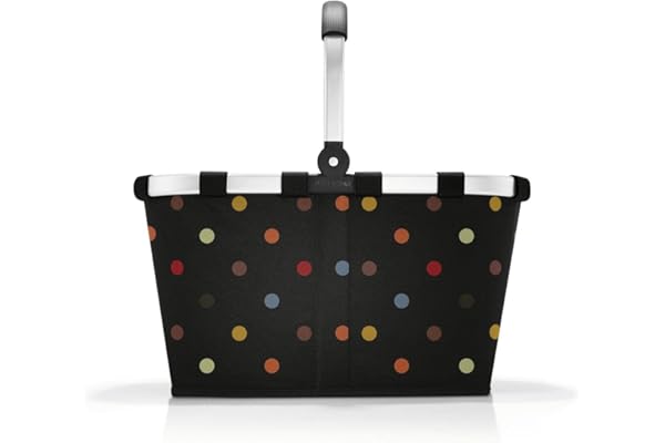 reisenthel carrybag - cabas courses avec cadre aluminium stable, poignée rabattable, poche intérieure zippée, pliable, capacité 22l, polyester de haute qualité, déperlant, en dot pattern