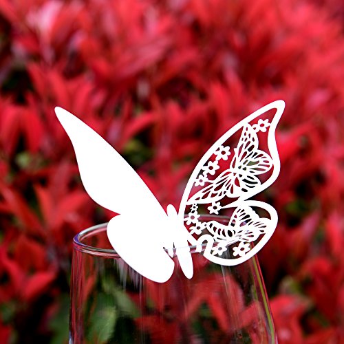 Tischkarten Schmetterling, 50 Stück, Platzkarte für Gläser, 3 D Schmetterlingsmotiv ausgestanzt, als Namenskarten, Glasanhänger, Cup-Karten, für Hochzeit, Party, Geburtstag, Taufe...