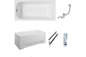 ECOLAM Baignoire rectangle acrylique Classic 120x70/ 130x70/ 140x70/ 150x70/ 160x70/ 170x70 cm cadre siphon et silicone panneau (120x70)