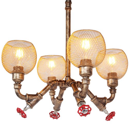 Preisvergleich Produktbild Modeen Industrieller Weinlese-rustikaler Steampunk-Leuchter-Metall Waterpipe-Retro- Decken-Anhänger 4 beleuchtet Edison-Antike-Lampen-Leuchter, Bronzeende