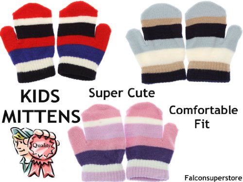 Kids Mittens ** FREE UK POST** Children Magic Mitts Striped One Size Fits All Quality Winter Value Kids Gloves (ALL 3)