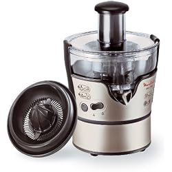 Moulinex JU385H10 Centrifugeuse Elea Duo Appareil Extracteur de Jus Fruits ou Légumes Presse Agrumes 12000 Tours / minute Citrons Oranges Pamplemousses Réservoir Pulpe 300W
